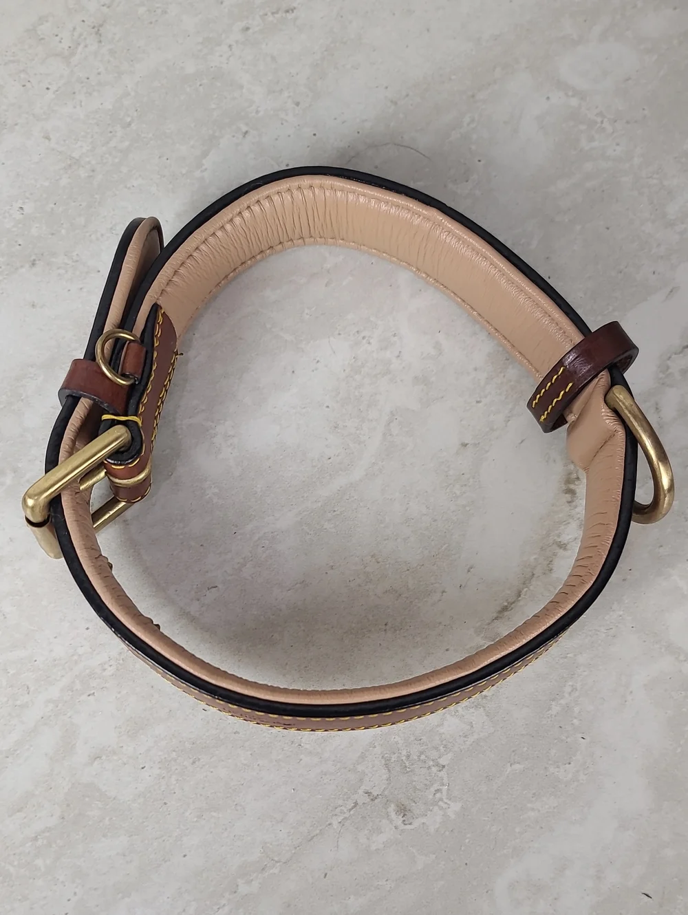 Soft Touch Collars Two-Tone Brown Leather Belt-Style Dog Collar Brass Buckle 24